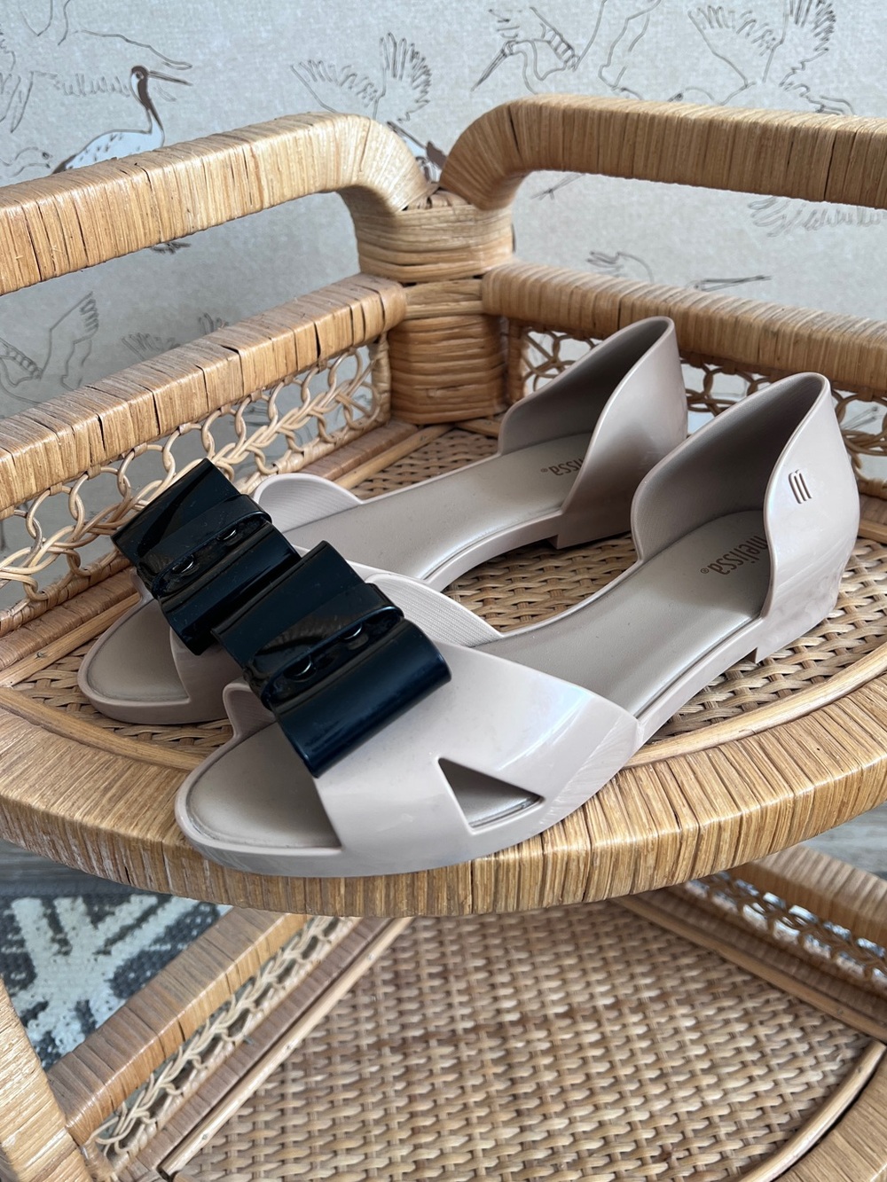 Melissa nude and black bow ballet flats